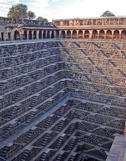 This is the deepest stair well in the world. People climb this with buckets of water. Rajasthan, India